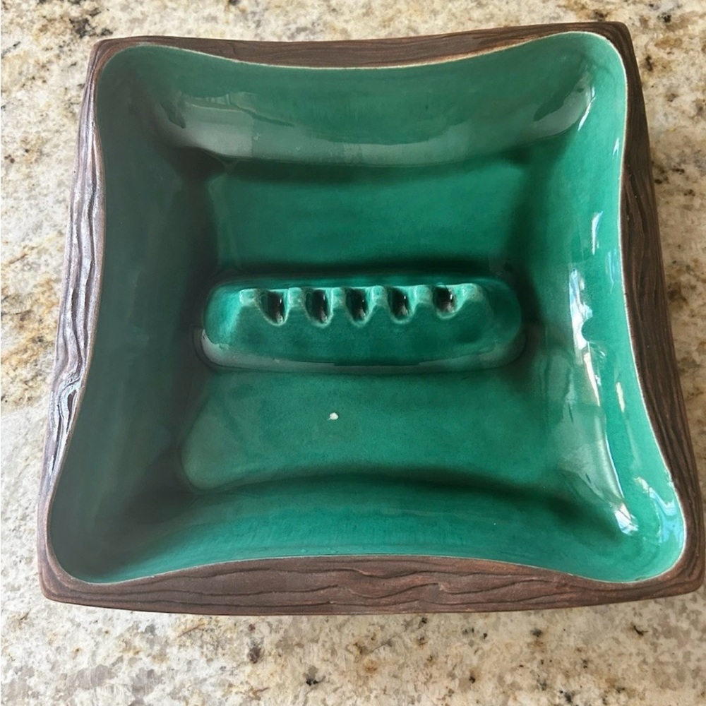 1962 California Pottery Ashtray Sequoia Ware Green Drip Glaze  USA  Mid Century